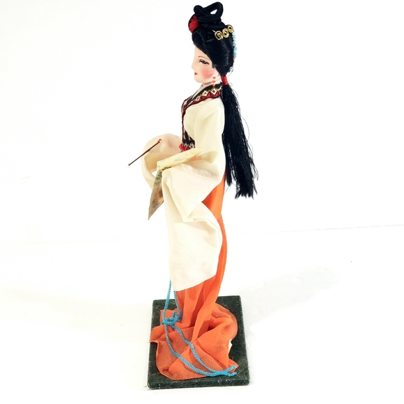 Vintage Japanese Geisha Oriental Doll On Stand Traditional Dress Holding Scroll - Picture 5 of 12